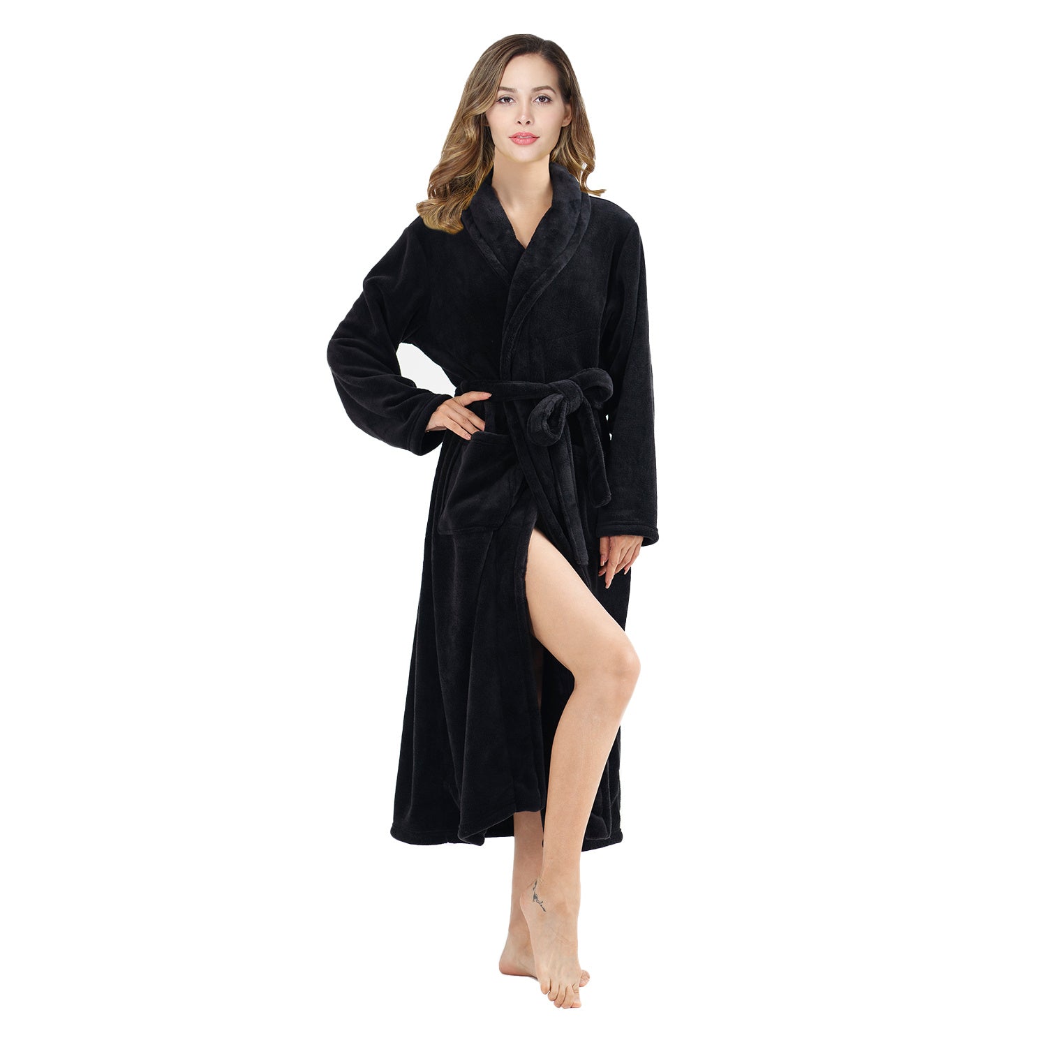 Plush Fleece Bathrobe - Ultra Soft Long Robe for Women
