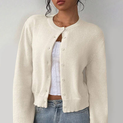 Women's Solid Color Button-Up Cardigan - Ribbed Detail Long Sleeve Knit Open Front Sweater Lightweight Spring&Fall Top - Fashions Envy