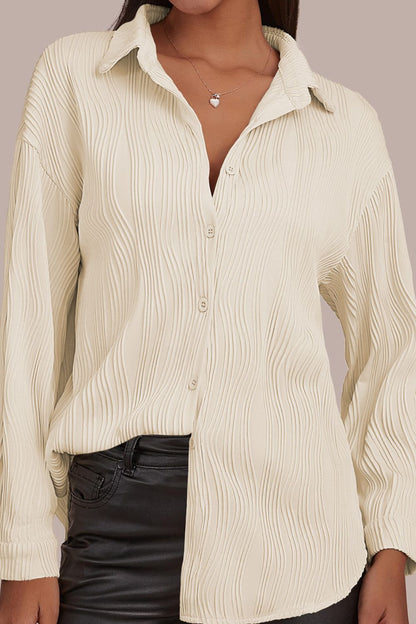 Texture Collared Neck Button Down Long Sleeve Shirt