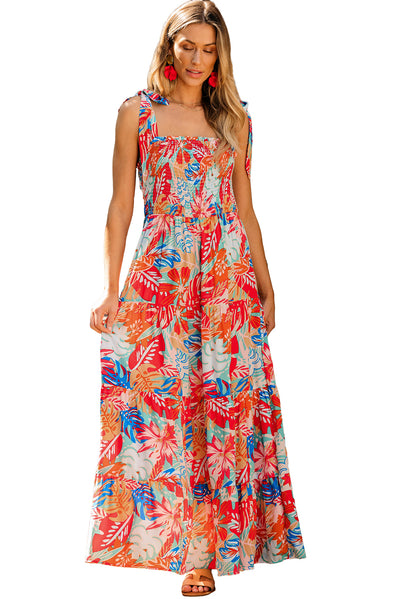 Smocked Ruffle Tiered Maxi Dress - Vibrant Tropical Print