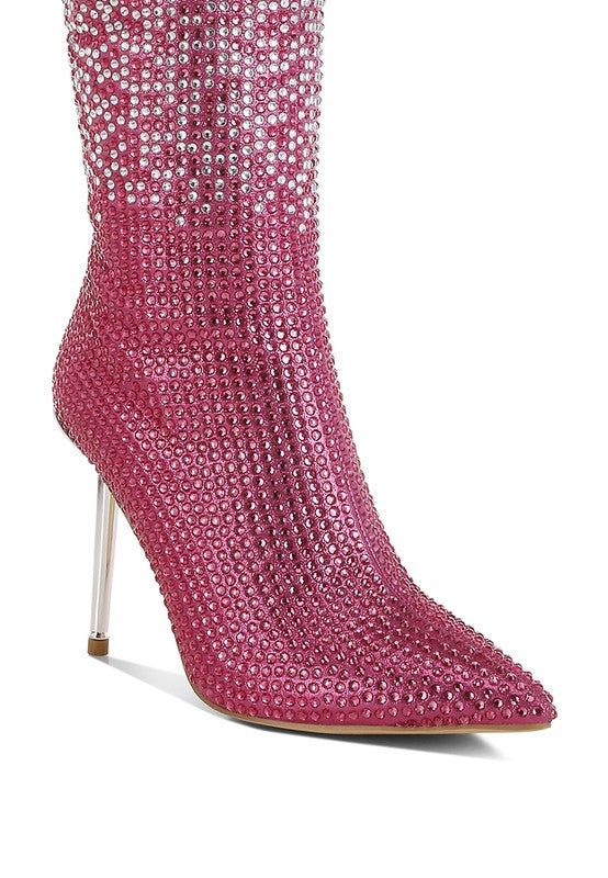 Orymple Shiny Rhinestone Studded Calf Boots