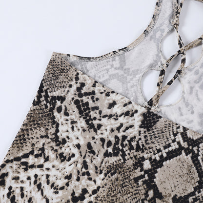 Snakeskin Mini Dress - Cutout Chest Adjustable Tie Slim Fit