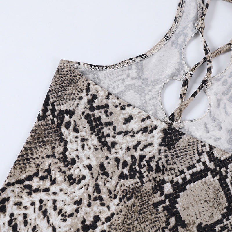 Snakeskin Mini Dress - Cutout Chest Adjustable Tie Slim Fit