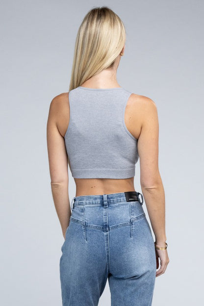 Fitted Ribbed Cropped V-Neck Tank Top