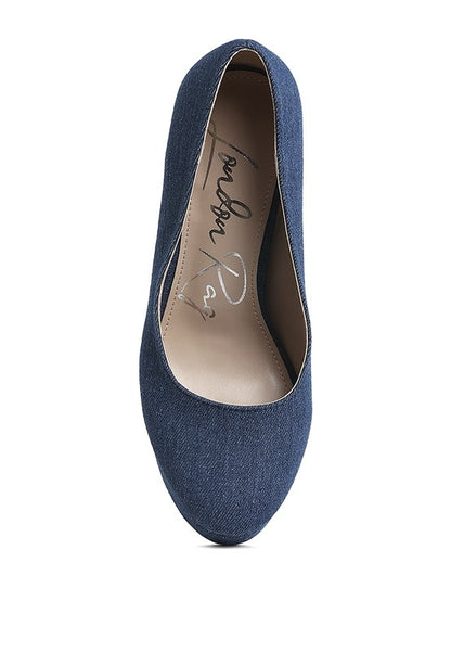 Kostur Blue Denim Block Heel Pumps