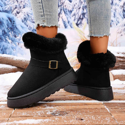 Cozy Round Toe Platform Boots with Fluff Lining - Fashions Envy