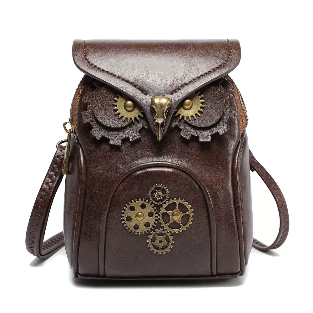 Steampunk Owl Crossbody Bag - Bronze Mini Design - Fashions Envy
