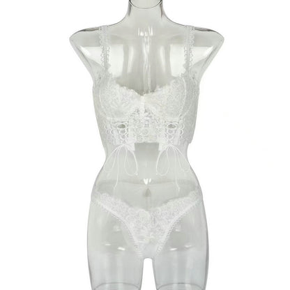 Women's Lace Lingerie Set - Three-Piece Mesh Intimate Wear - Fashions Envy