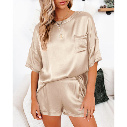 Silk Pajama Set - Short Sleeve Sleepwear Loungewear