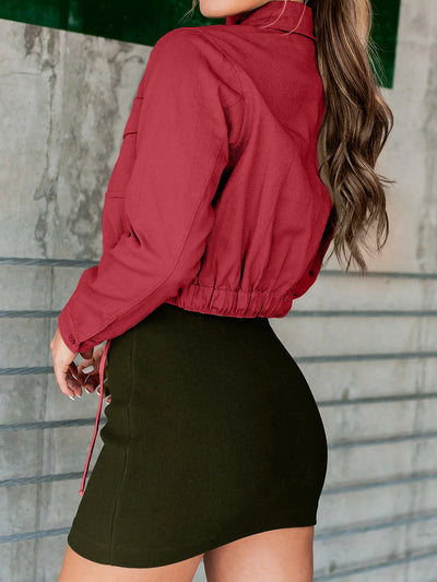 Cropped Button Up Long Sleeve Jacket