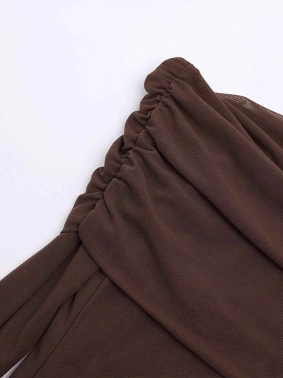 Off-Shoulder Ruched Long Sleeve Maxi Dress