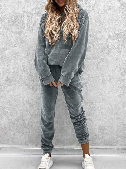 Hoodie and Pants Set - Kangaroo Pocket Lounge - Fashions Envy