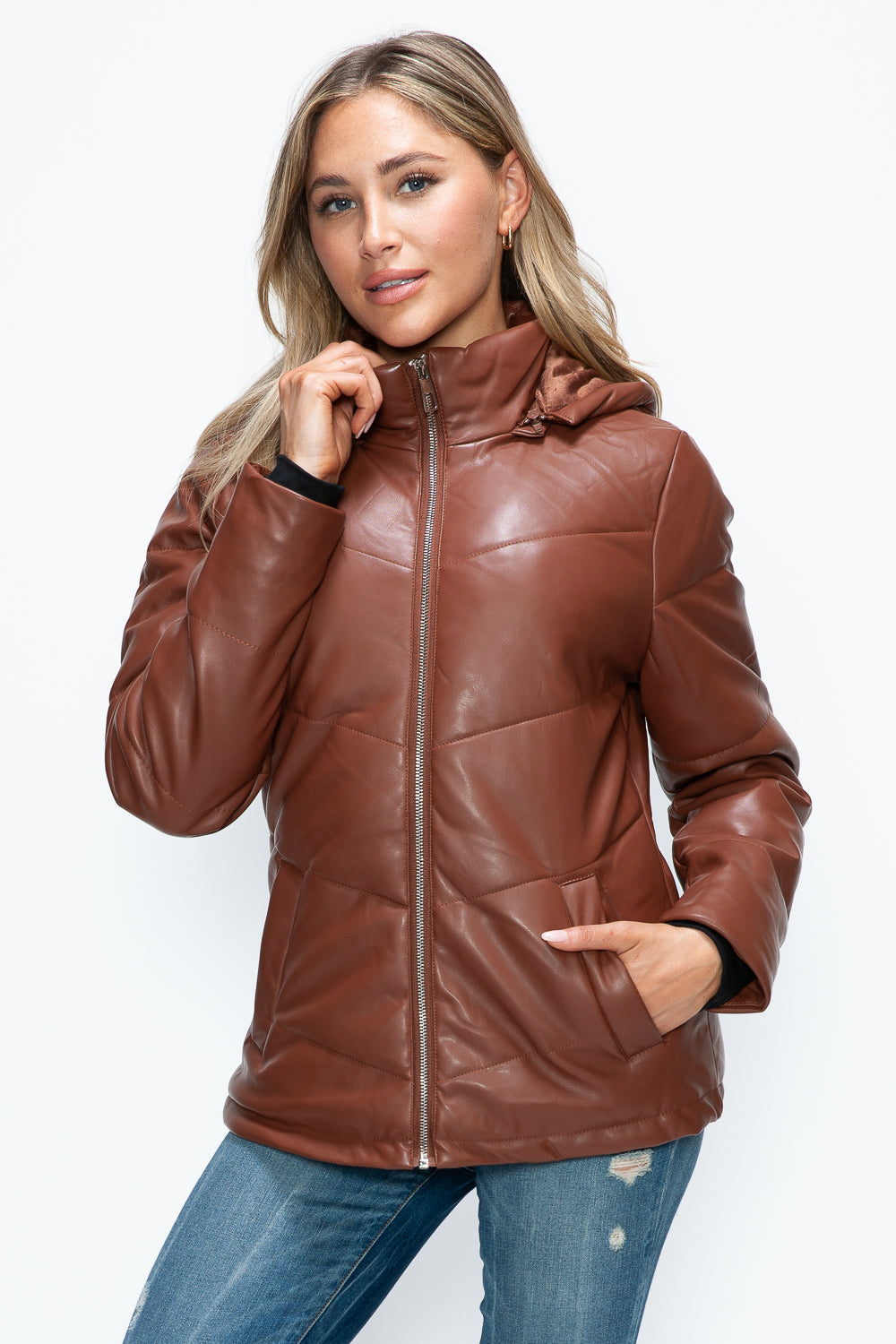 Brandy Pocketed Zip Up Puffer Jacket with Removable Hood