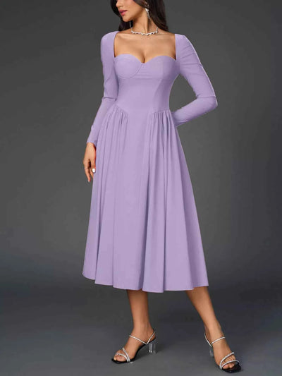 Sweetheart Neckline Long Sleeve A-Line Midi Dress