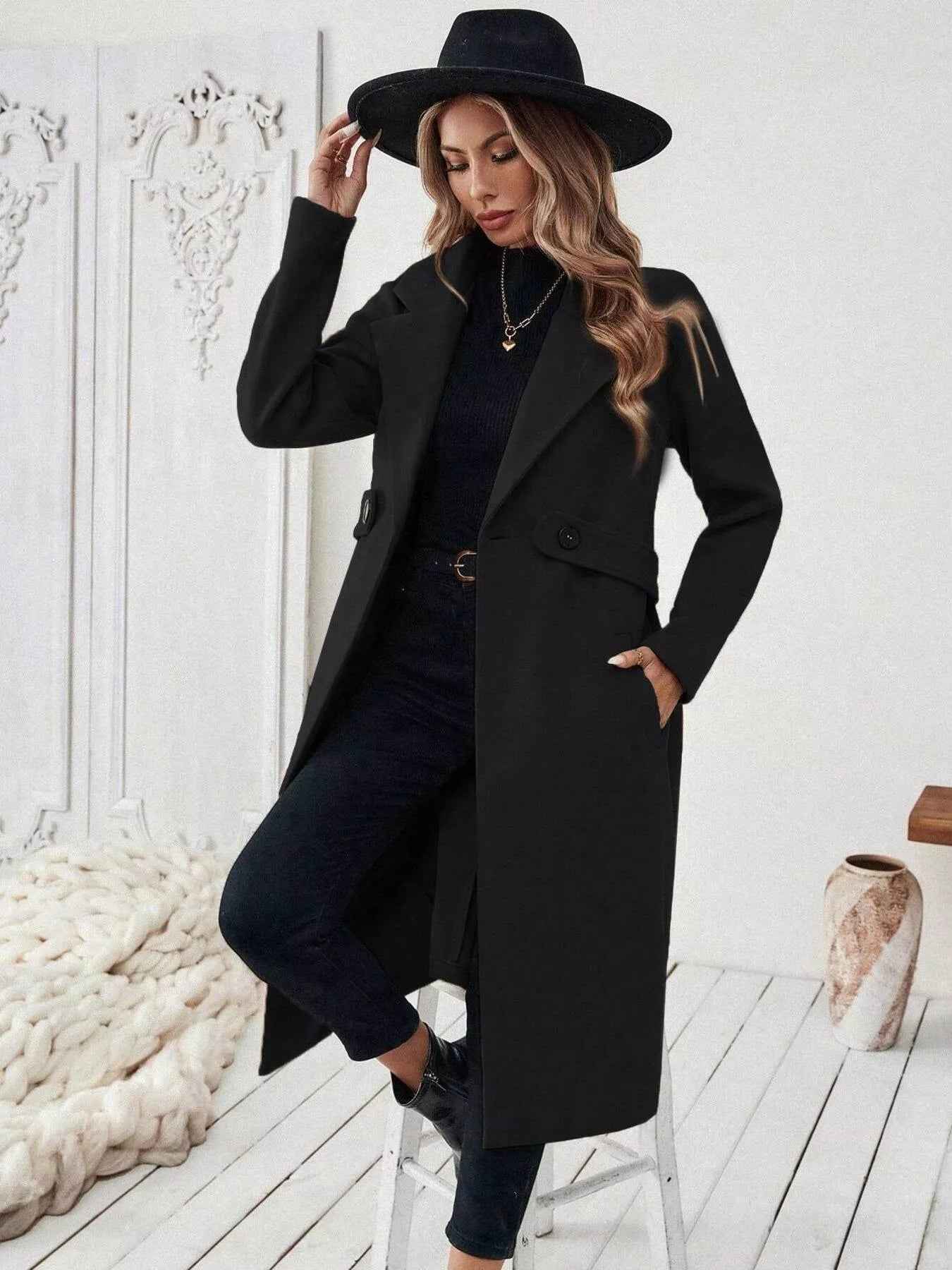 Wool Blend Overcoat - One Button Belted Long Coat - Fashions Envy