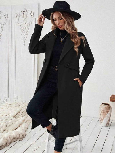Wool Blend Overcoat - One Button Belted Long Coat - Fashions Envy