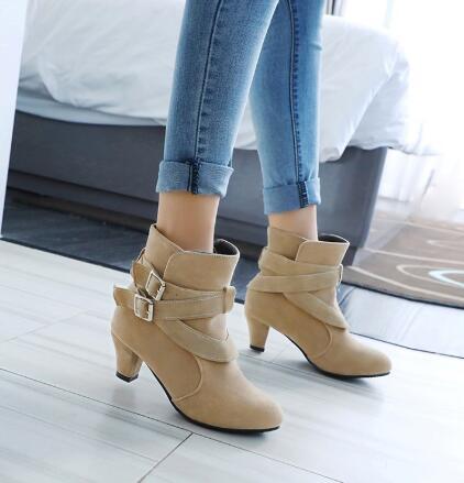 Women's Leather Ankle Boots - Strap Buckle Style - Fashions Envy