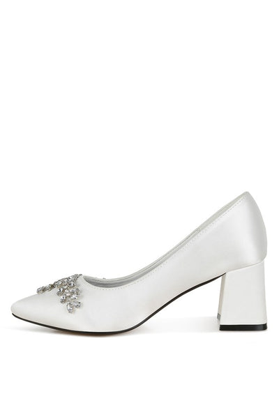 Abatina Satin Diamante Embellished Pumps - Fashions Envy