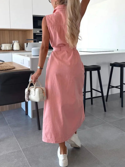 Button Front Sleeveless Denim Dress - Fashions Envy