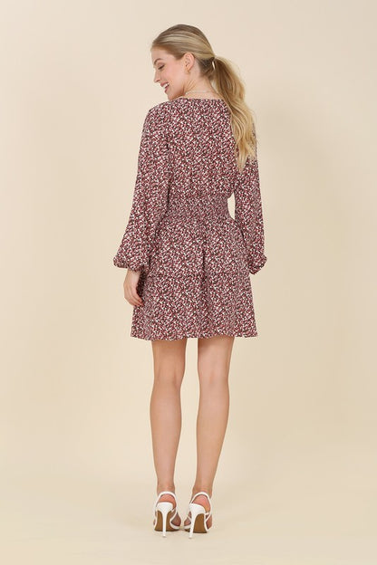 Multi Floral Babydoll Long Sleeve Mini Dress