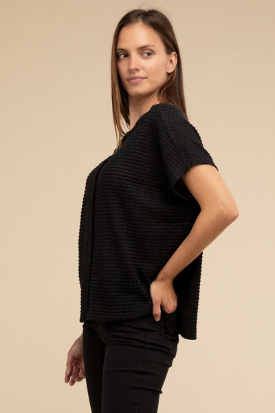 Dolman Short Sleeve Jacquard Sweater - Fashions Envy