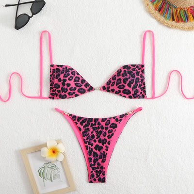 Multi-color Leopard Three-point Bikini Swimsuit Set