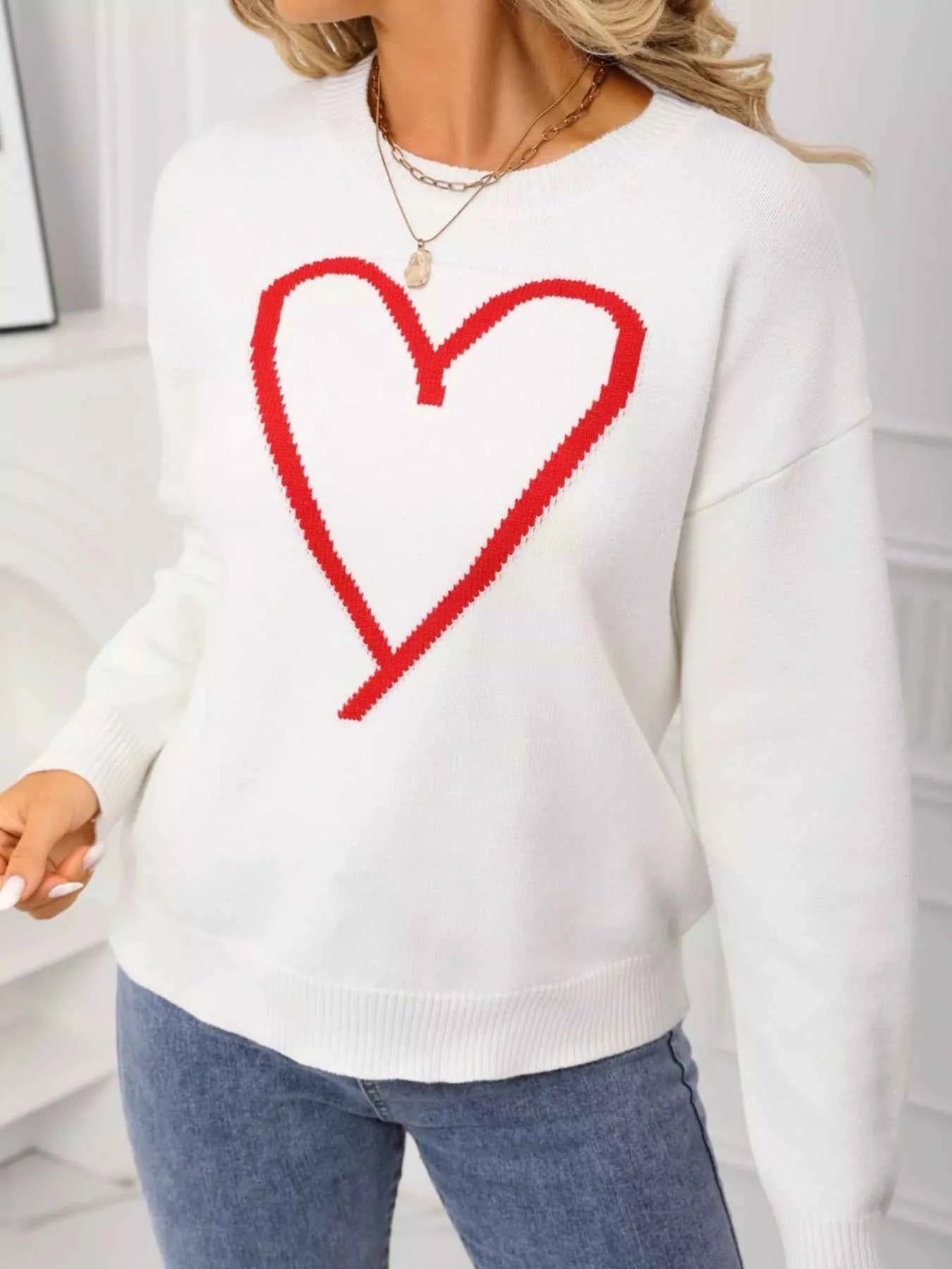 Valentine's Day Heart Graphic Dropped Shoulder Sweater - Fashions Envy