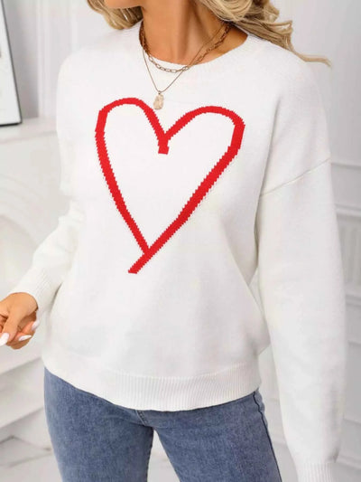 Valentine's Day Heart Graphic Dropped Shoulder Sweater - Fashions Envy