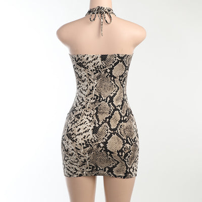 Snakeskin Mini Dress - Cutout Chest Adjustable Tie Slim Fit