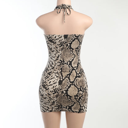 Snakeskin Mini Dress - Cutout Chest Adjustable Tie Slim Fit