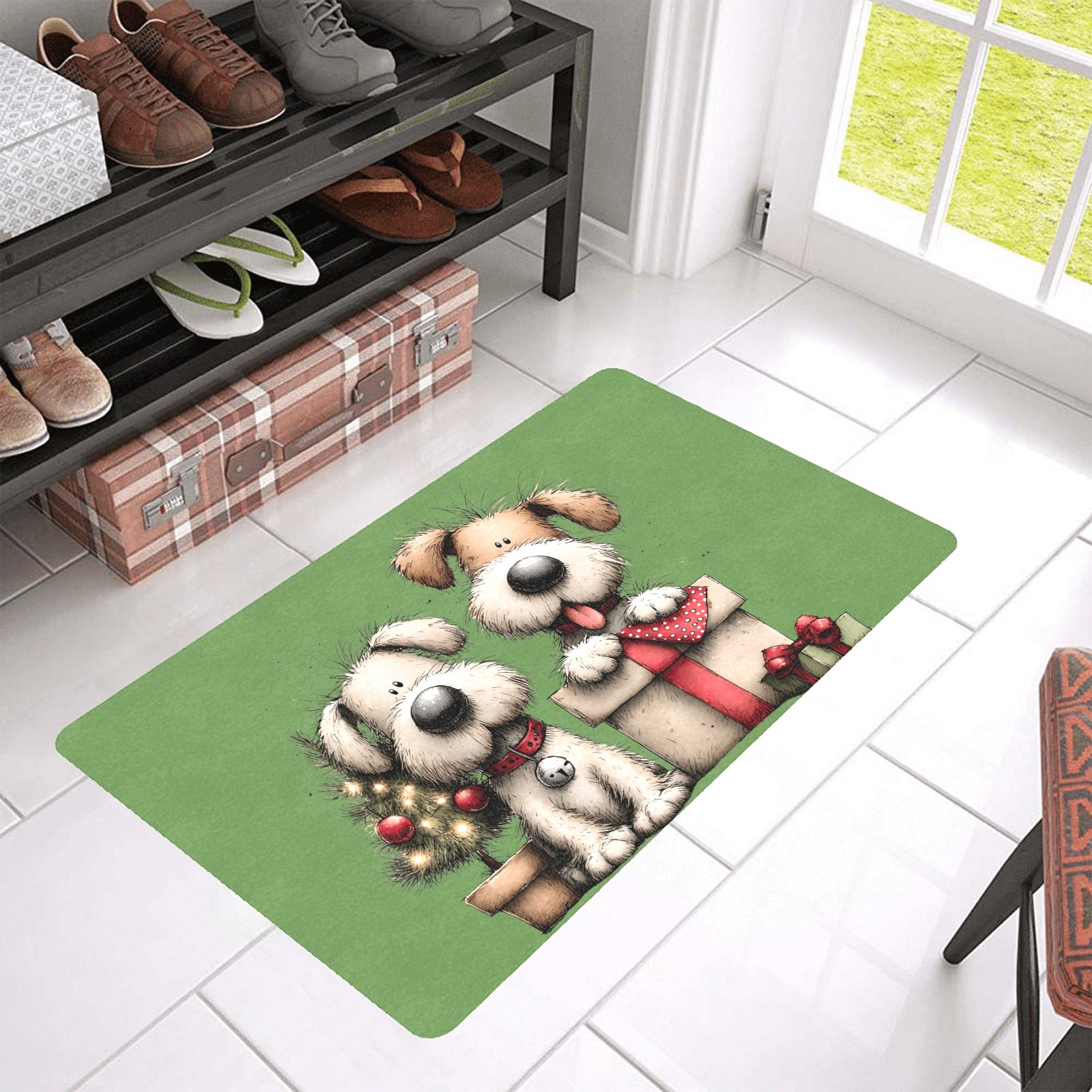 Whimsy Pups Doormat - Christmas Welcome Mat