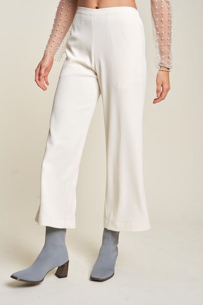 Cream Wide Leg Mid-Rise Casual Pants