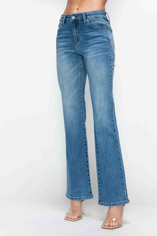 Medium Blue Full Size Cat's Whiskers Mid Rise Bootcut Jeans