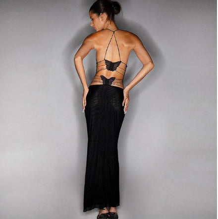Floral Halter Dress - Spaghetti Strap Butterfly Back Summer
