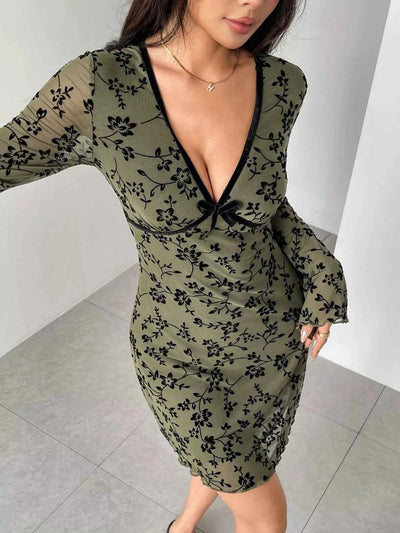 Floral Print Flare Sleeve Mini Dress