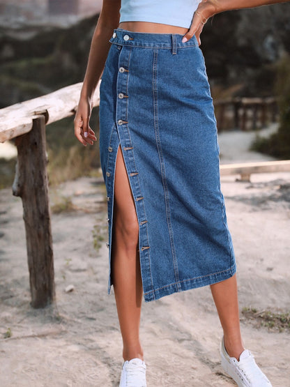 Button Down Denim Skirt - Fashions Envy