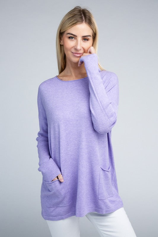 Relaxed Fit Viscose Front Pockets Cozy Sweater