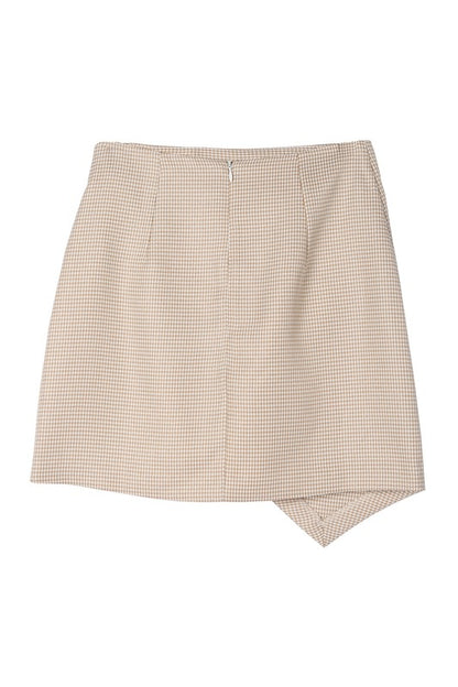 Hound Tooth Shirred Wrap Mini Skirt