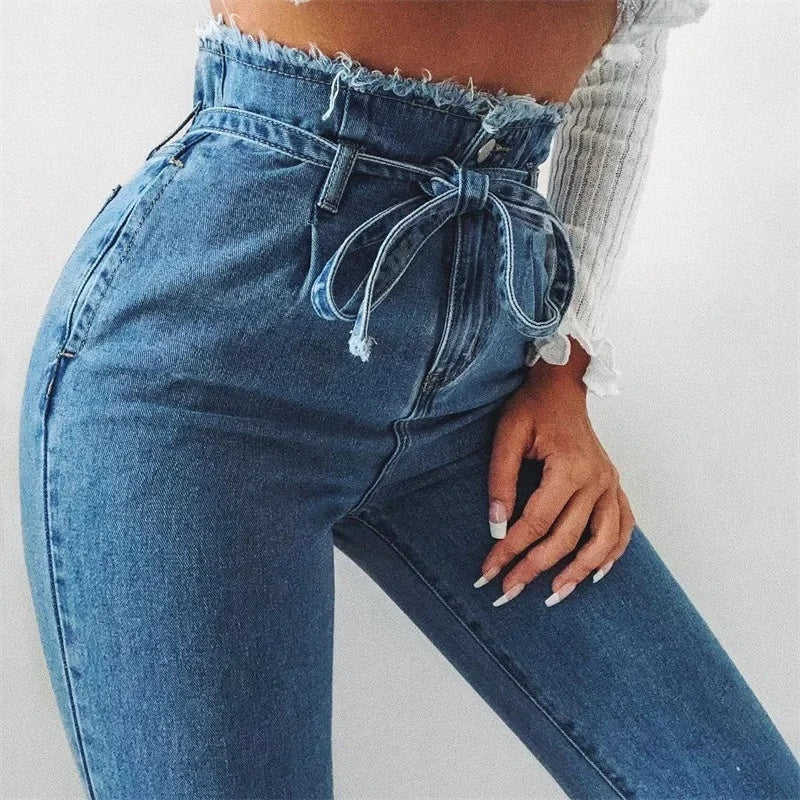 High Waisted Washed Pencil Jeans - Plus Size Denim Pants