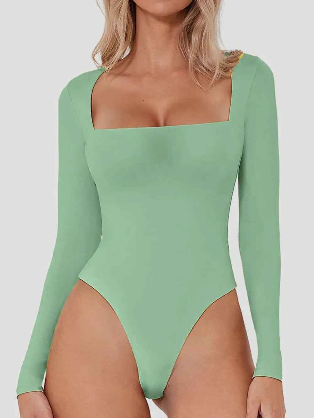 Square Neck Long Sleeve Bodysuit - Sleek Fitted Style - Fashions Envy