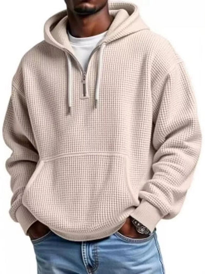 Waffle Knit Half-Zip Hoodie Men - Textured Cotton Blend - Fashions Envy