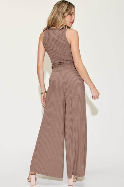 Basic Bae Full Size Ribbed Tank and Wide Leg Pants Set - Fashions Envy