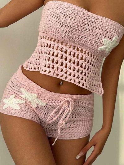 Crochet Tube Top and Shorts Sweater Set