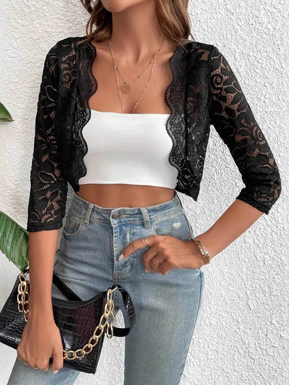 Open Front Lace Cardigan - Sheer Layering Sweater - Fashions Envy