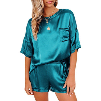 Silk Pajama Set - Short Sleeve Sleepwear Loungewear