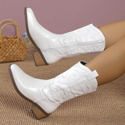 Point Toe Block Heels Boots - Fashions Envy