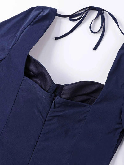 Sweetheart Neckline Long Sleeve A-Line Midi Dress