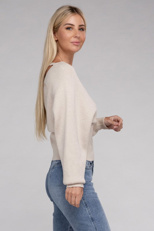 Cross-Wrap Viscose Long Sleeve Pullover Sweater