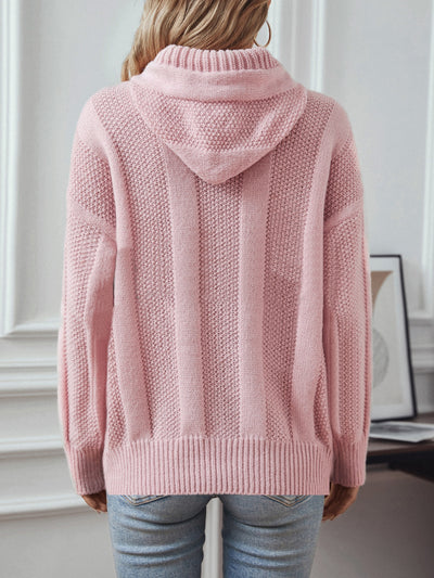 Drawstring Long Sleeve Hooded Sweater - Fashions Envy