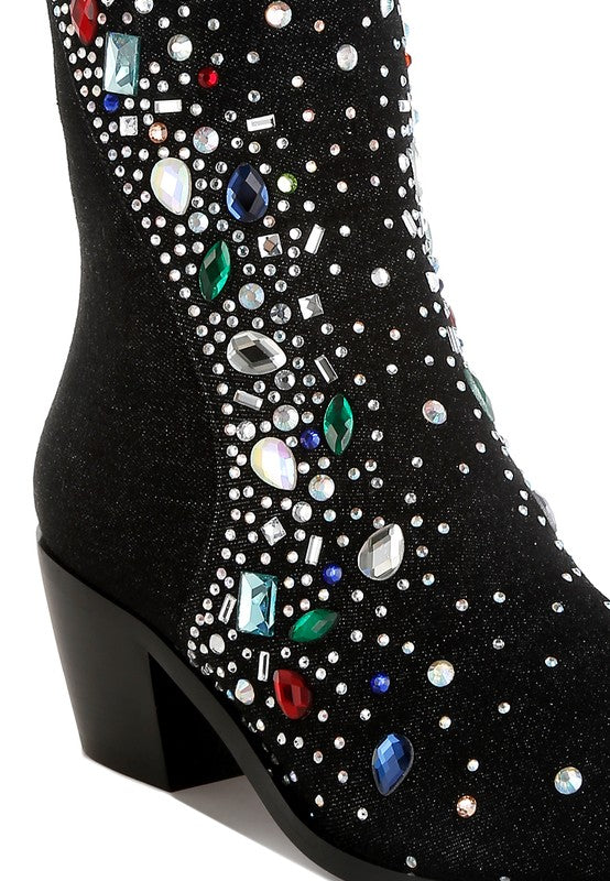 Starlit Multi Color Stones Embellished Boots